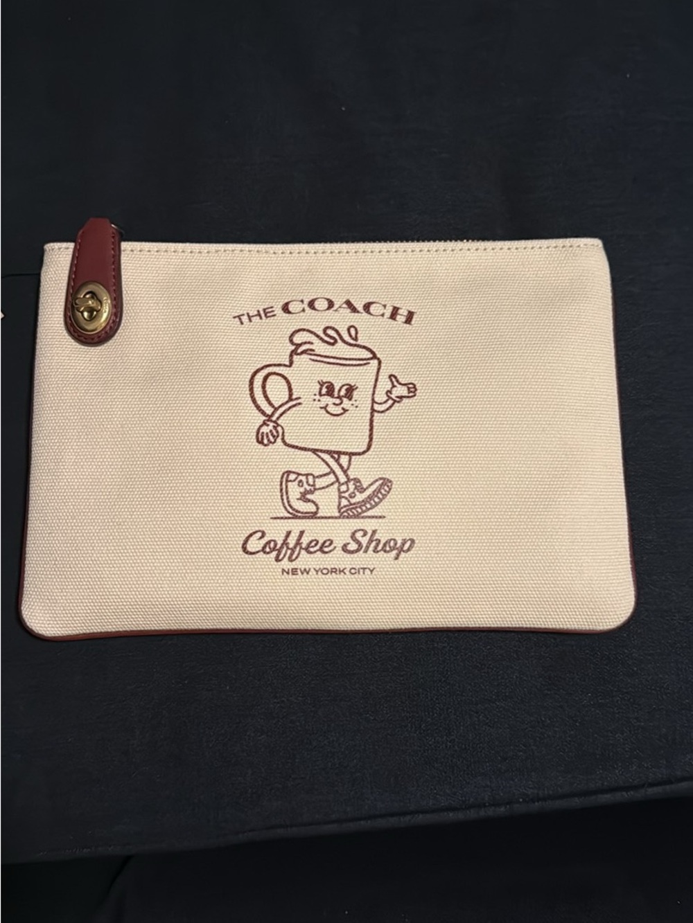 Coach Cream Canvas Coffee Shop Pouch with Brown Trim